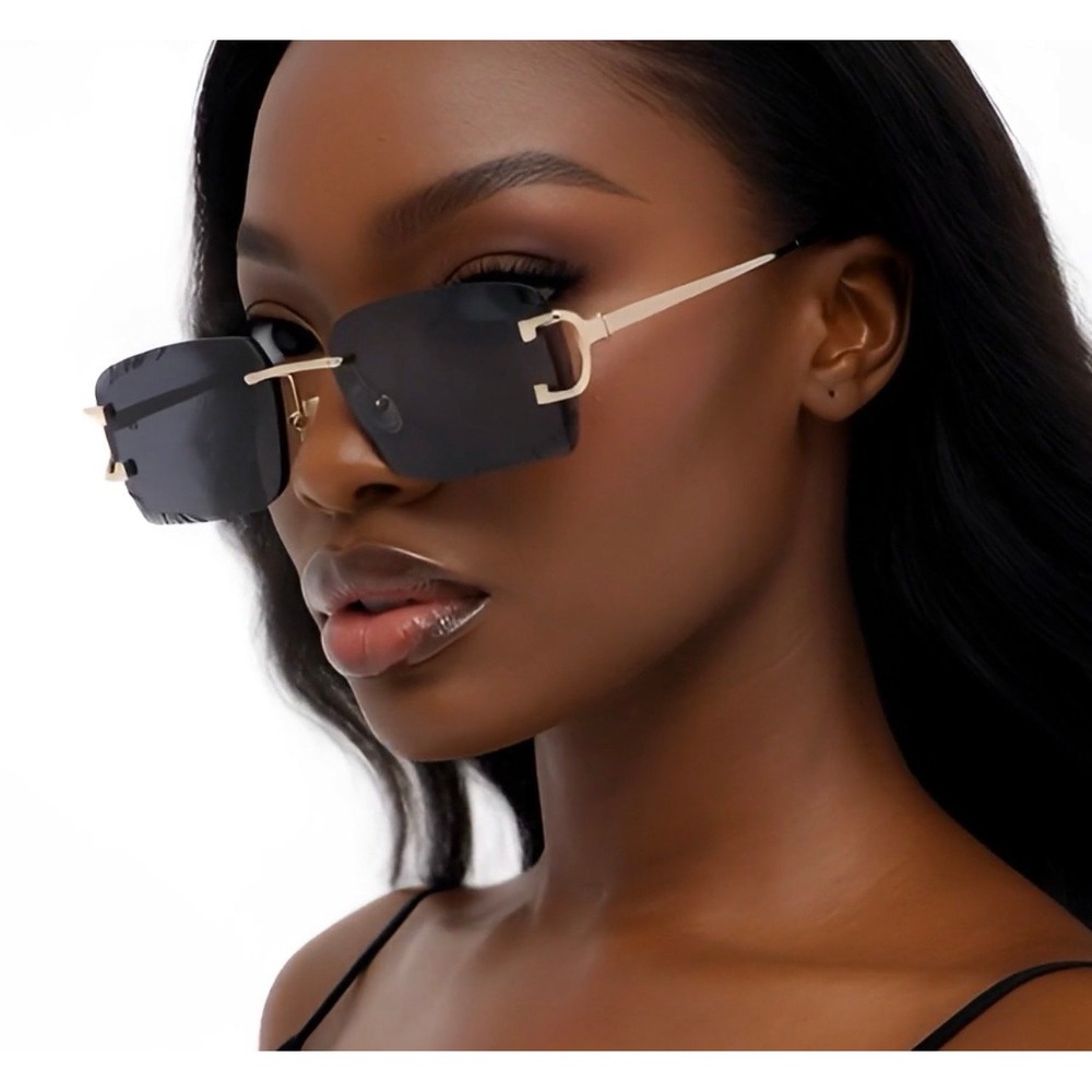 Sunglasses Fashion Designer Rimless‎ Square Frame Shades Retro Diamond Cut Women